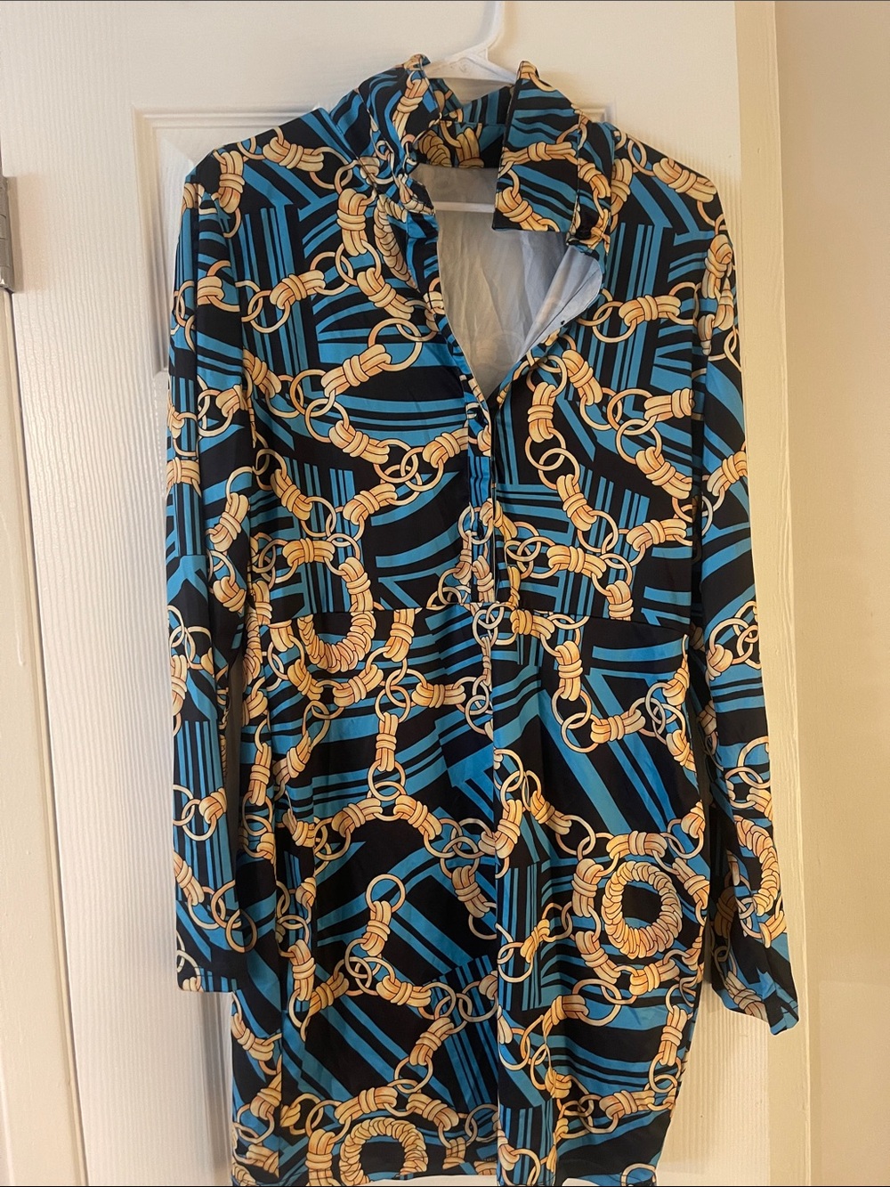 Source Unknown Blue & Black Chain-Print Womens dress